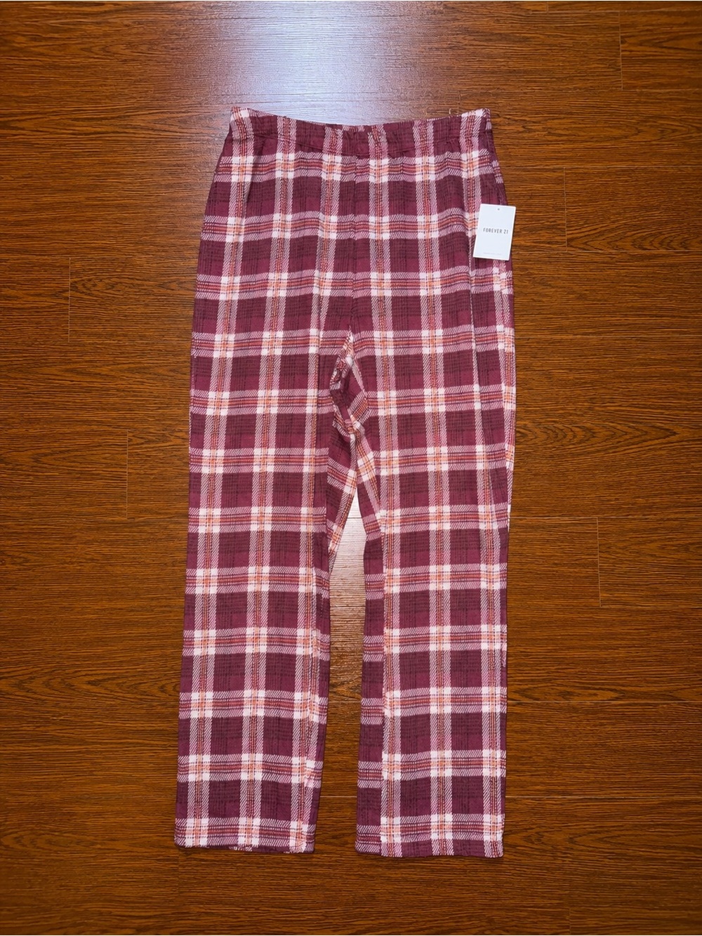 Forever 21 Burgundy Plaid Straight Leg Pants Sz 0X NWT